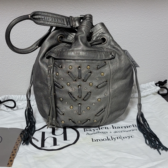 Hayden Harnett Handbags - Hayden Harnett Salina Drawstring Pewter Bucket Shoulder Bag NWT